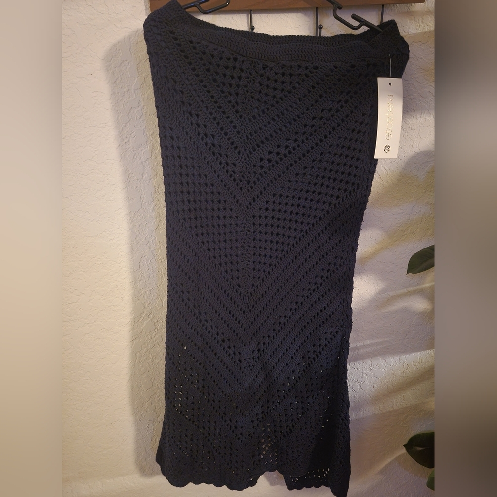 Etcetera Navy Crochet Knit Skirt